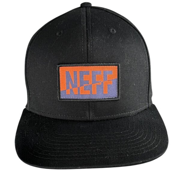 Neff Black Adjustable Snapback Hat With Orange & Purple Logo Patch - Picture 1 of 7